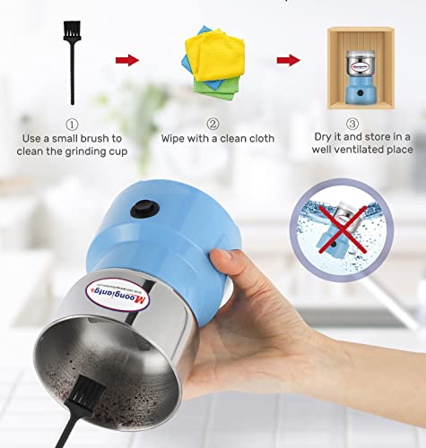 Moongiantgo Mini Coffee Grinder Electric 200W 10s Fast Grinding - color: Blue