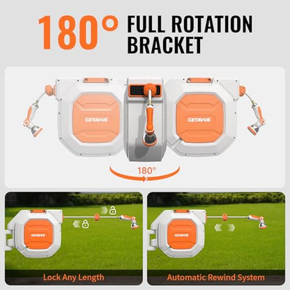Retractable Garden Hose Reel 5/8 inch x 100 ft Wall Mounted - color: White, size: 5/8"-100FT