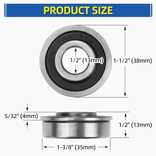 GICOOL 1/2" Deep Groove Ball Bearing, 13x35x13mm Bore Sealed Flanged Steel Bearings Replacement for Wheelbarrow, Lawn Mower, Hand Truck, Garden Cart Tire and Wheels, 4 Pack - size: ID 1/2" x OD 1-3/8"