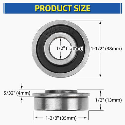 GICOOL 1/2" Deep Groove Ball Bearing, 13x35x13mm Bore Sealed Flanged Steel Bearings Replacement for Wheelbarrow, Lawn Mower, Hand Truck, Garden Cart Tire and Wheels, 4 Pack - size: ID 1/2" x OD 1-3/8"