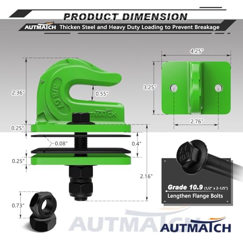 AUTMATCH Tractor Bucket Grab Hook 3/8"" (2-Pack) Grade 70 Drop Forged Steel - color: Green