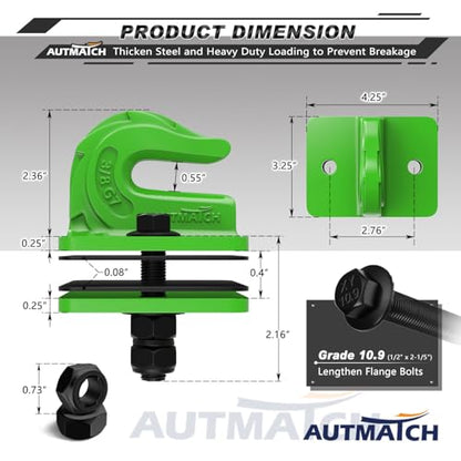 AUTMATCH Tractor Bucket Grab Hook 3/8"" (2-Pack) Grade 70 Drop Forged Steel - color: Green