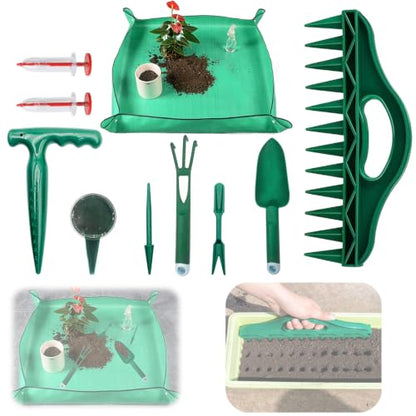 Bonsai Tools Kit 10Pcs Indoor & Outdoor Gardening Tool Potting Mat