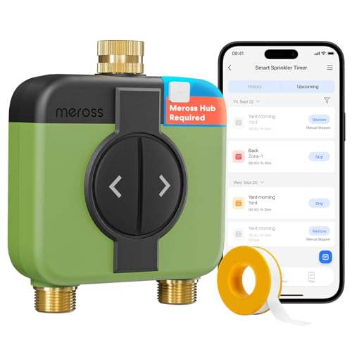meross 2 Zone WiFi Water Timer for Garden, Brass Inlet & Outet, Rain Skip - size: WiFi Water Timer without Hub