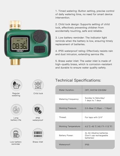 MOES Sprinkler Timer for Garden Hose,Brass Inlet Water Timer - size: 1 Outlet