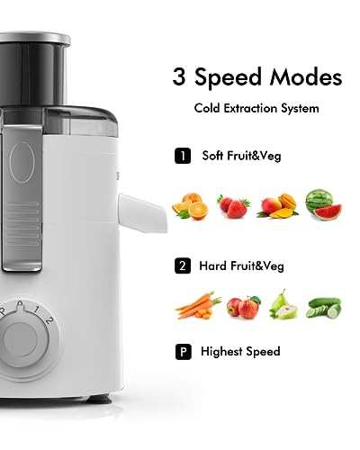 SIFENE 350W Compact Centrifugal Juicer Machine, 2.5" Chute, 3-Speed, White - color: White