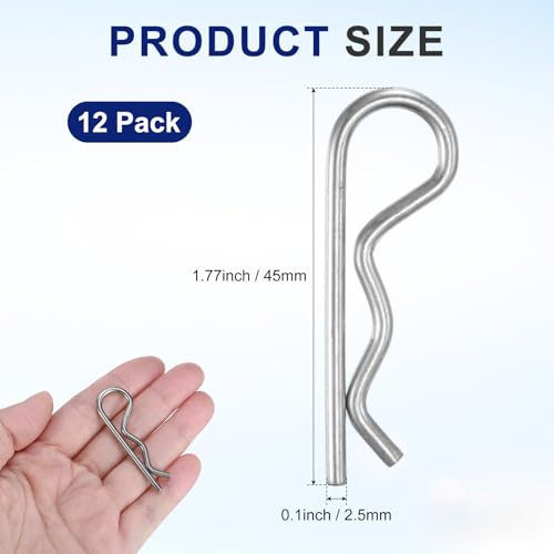 M METERXITY 12 Pcs Hitch Pin, M2.5 x 45mm 304 Stainless Steel Trailer Hitch Pin Clips R Clips Cotter Pins for Tractor/Lawn Mower/Trucks/Engine Repair, Hardware Pins Lock System [Silver] - size: M2.5 x 45mm
