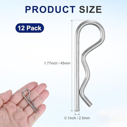 M METERXITY 12 Pcs Hitch Pin, M2.5 x 45mm 304 Stainless Steel Trailer Hitch Pin Clips R Clips Cotter Pins for Tractor/Lawn Mower/Trucks/Engine Repair, Hardware Pins Lock System [Silver] - size: M2.5 x 45mm
