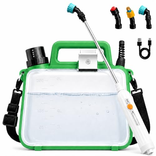 Battery Powered Garden Sprayer, 2.1 Gallon Electric Plant Sprayer with Rechargeable Handle, 3 Adjustable Nozzles, Telescopic Wand,Shoulder Strap,Portable Weed Sprayer for Lawn,Garden,Yard