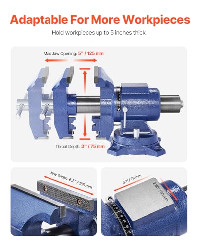 VEVOR Bench Vise 6.5 Inch Jaw Width 360-Degree Swivel Base and Rotate Clamp - size: 6.5inch(Standard)