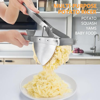 LHS Stainless Steel Potato Ricer and Masher, Heavy Duty Commercial Food Masher, Ergonomic Comfort Grip, Extra Large Capacity, Dishwasher Safe (White) - color: White