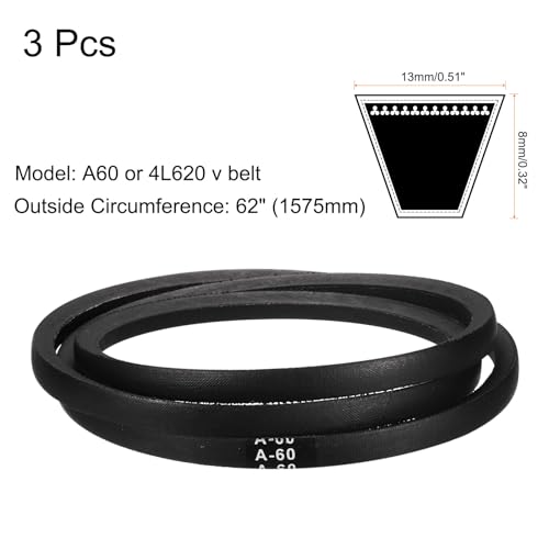 uxcell 3pcs A60 or 4L620 Classic Wrapped Rubber V-Belt, 60"(1525mm) Inside Circumference, A Profile V Belt - size: A60