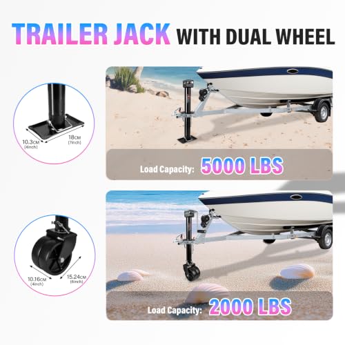 2-in-1 A-Frame Trailer Jack, 5000lbs Foot Plate & 2000lbs Dual-Wheel