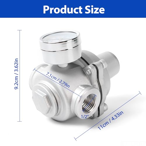 Water Pressure Regulator valve with Gauge, 1/2" NPT Adjustable RV Water Pressure Regulator, 304 Stainless Steel Water Pressure Reducing Valve for Garden, Home, Industrial Use - size: 0.5 Inch