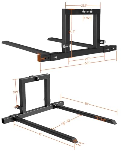 Heavy Duty 1500 LBS Capacity 3 Point Hitch Pallet Fork for Material Handling - Adjustable Pallet Fork Attachments for Category 1 Tractors
