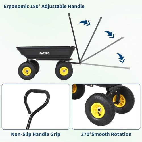 Garvee Garden Dump Cart, 400lb Heavy Duty Poly Wagon with Pneumatic Tires - size: 400LBS