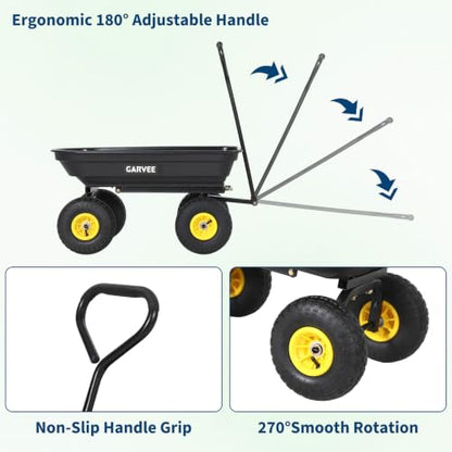 Garvee Garden Dump Cart, 400lb Heavy Duty Poly Wagon with Pneumatic Tires - size: 400LBS