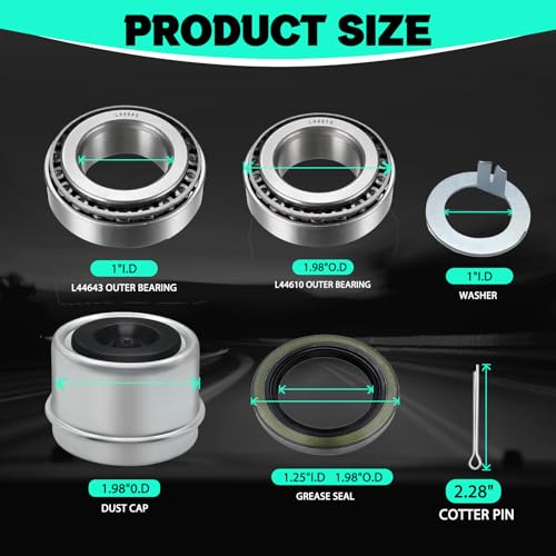 2 Set Boat Trailer Axle Bearing Kits L44643/L44610 and 12192TB Seals OD 1.980'' for 1'' 2000-2200 Lbs Spindle Axles, Trailer Wheel Hub Bearings Kit with Dust Cover and Cotter Pin - color: 2 Sets L44643 L44610 Bearings