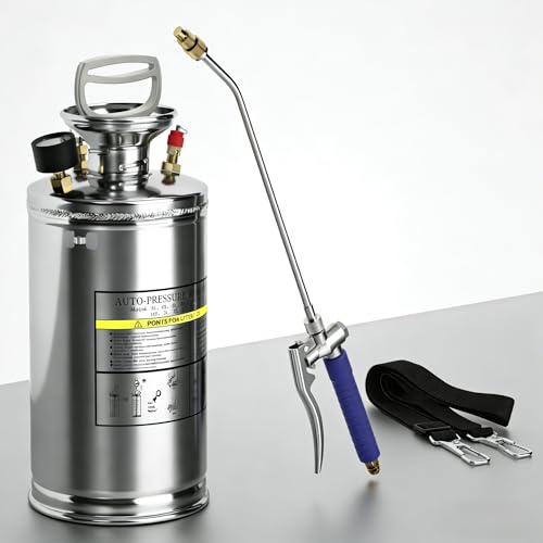 1.5 Gallon Hand Pump Sprayer, 304 Stainless Steel Garden Chemical Sprayer with Pressure Gauge, Adjustable Nozzle, 16" Sprayer Wand, 3.3ft Hose & Safety Valve