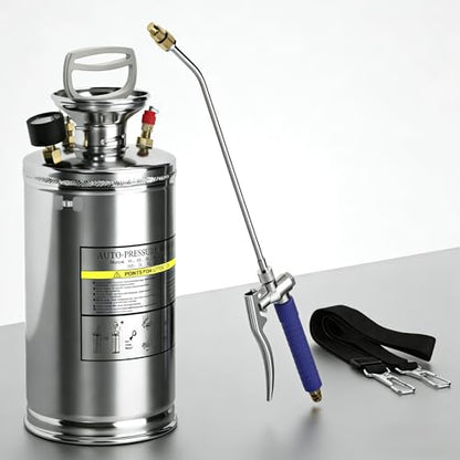 1.5 Gallon Hand Pump Sprayer, 304 Stainless Steel Garden Chemical Sprayer with Pressure Gauge, Adjustable Nozzle, 16" Sprayer Wand, 3.3ft Hose & Safety Valve