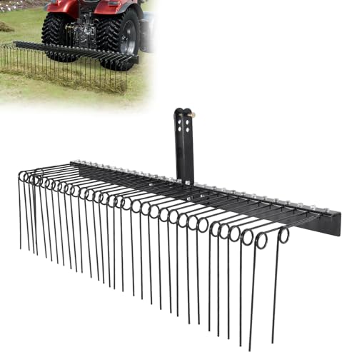VEVOR Tow Behind Landscape Rake, 72" Lawn Dethatcher Rake with 32 Steel Tines, Attaches to Category 1, 3 Point Hitch for Tractor, Heavy Duty Tow Dethatcher for Leaves, Pine Needles, Straw, and Grass - style: 72" Tow Behind Dethatcher