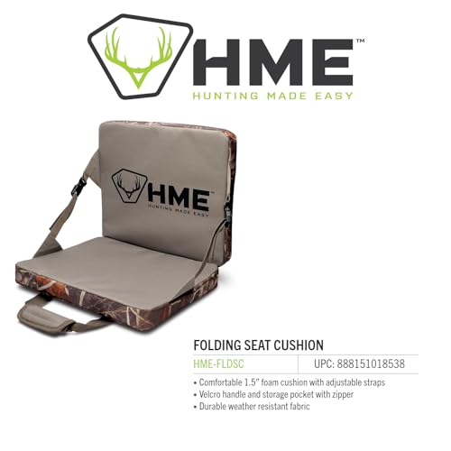 HME Durable Portable Compact Comfortable Weather-Resistant Versatile Hunting Folding Seat Foam Cushion with Adjustable Straps and Storage Pocket
