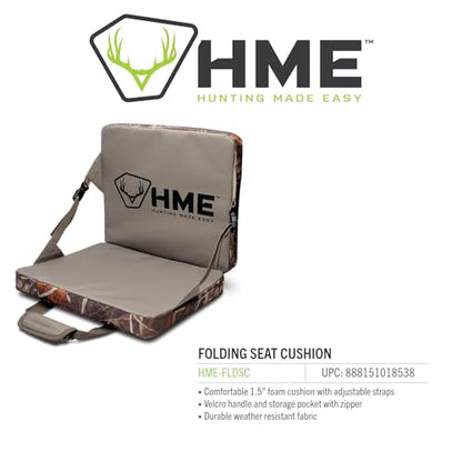 HME Durable Portable Compact Comfortable Weather-Resistant Versatile Hunting Folding Seat Foam Cushion with Adjustable Straps and Storage Pocket