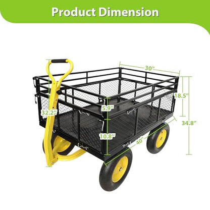 Steel Garden Cart Heavy Duty 1400 lbs with Removable Mesh Sides
