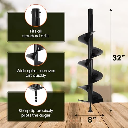 Auger Post Hole Digger 8" Wide 32" Deep - Earth Auger - Trench Digger - Hole Digger Tool for Fence Posts - Electric Post Hole Digger Handles - style: 8" X 32"