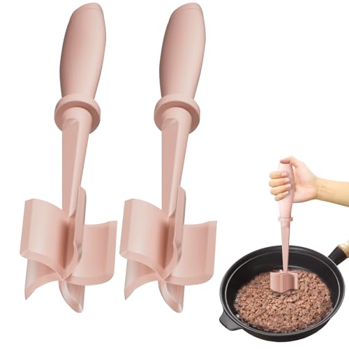 2Pack Meat Chopper Hamburger Masher Ground Beef Smasher Utensil Mix Tool - color: 2 Pack-Pink