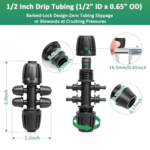 1/2 to 1/4 Drip Irrigation Fittings Drip Irrigation Parts 1/2 Irrigation Fittings (1/2" ID X0.6-0.65" OD) Anti-Drop Barbed Connectors 6 Way Drip Irrigation Adapter(20Pack) - color: 20P-BK