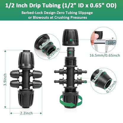 1/2 to 1/4 Drip Irrigation Fittings Drip Irrigation Parts 1/2 Irrigation Fittings (1/2" ID X0.6-0.65" OD) Anti-Drop Barbed Connectors 6 Way Drip Irrigation Adapter(20Pack) - color: 20P-BK