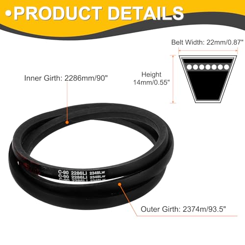 uxcell C90 Drive V-Belt 2286mm Inner Girth 22mm Width 14mm Height Rubber for Power Transmission - size: C90