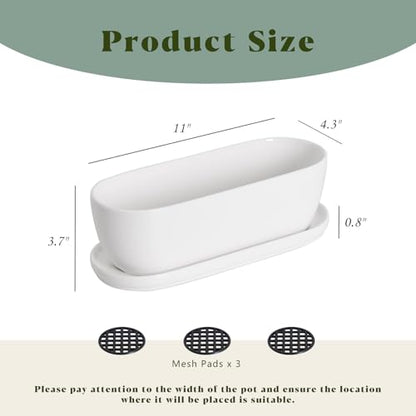 E-liu 11 Inch Oval Ceramic Planter Pot with Drainage Hole Saucers - color: White, size: 11 inch Single