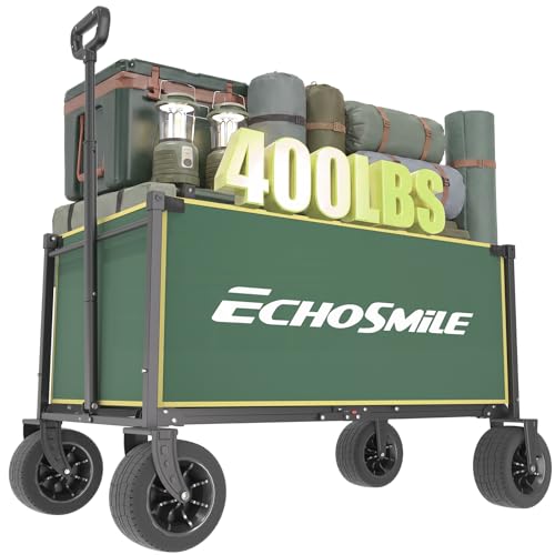 EchoSmile Collapsible Wagon Cart, Heavy Duty 400lbs Capacity, Green - color: Green&yellow