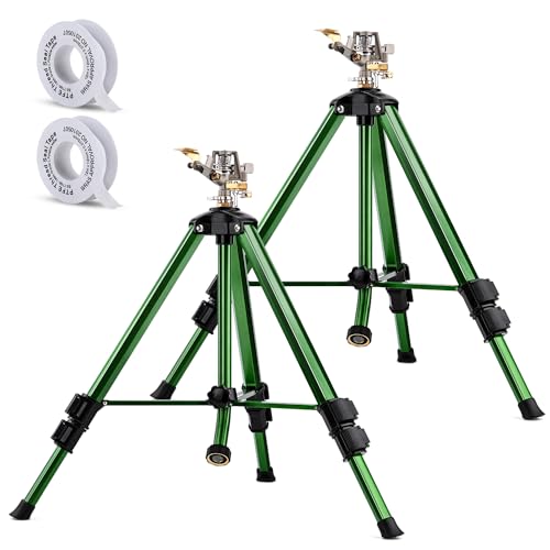 Pattiumo 2 Pack Lawn Sprinklers for Yard - 360° Tripod Sprinklers for Yard Large Area - Heavy Duty with 3/4 Inch Connector and Extension Legs - Flip Locks - style: 2 Pack