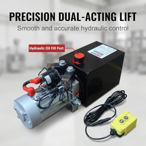 Double Acting Hydraulic Pump 8 Quart Hydraulic Power Units 12V DC Hydraulic Pump SAE#6 Connector for Dump Trailer Car Lifting