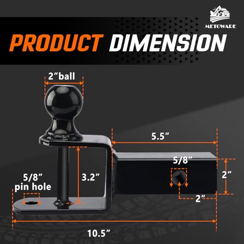 METOWARE ATV/UTV Trailer Hitch 3-in-1 Towing Ball Mount, Fit 2'' Receiver - size: 2"Receiver