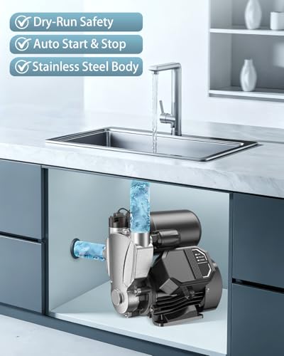 1.6HP Water Pressure Booster Pump, 110V Stainless Steel Automatic Pump with Digital Pressure Display, 2100 GPH High Flow, 140FT Max Head for Home, Shower & Irrigation