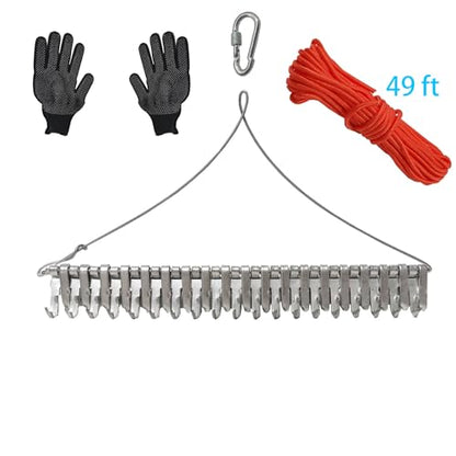 16" Pond Rake,Weed Removal Tool, 50ft Thicker Rope，Double Sided Weed Cleaning Tool Rake，or Pond, Lake, Rivulet