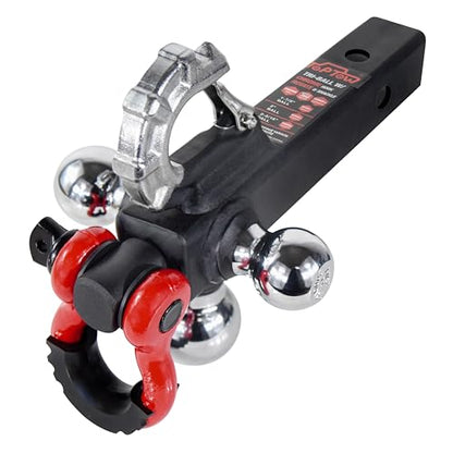 TOPTOW Trailer Hitch Tri-Ball Hitch Mount with Chrome 1-7/8-in, 2-in, 2-5/16-in Tow Balls, 3/4-in Tow Shackle and Tow Hook, Fit for 2 inch Trailer Hitch Receiver - color: Chrome