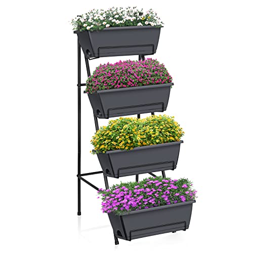 OYEAL Raised Garden Bed 4 Tier Vertical Garden Planter Indoor Outdoor Raised Planter Box with Legs Elevated Herb Garden Planters for Flowers Vegetables Plants, Grey - color: Gray