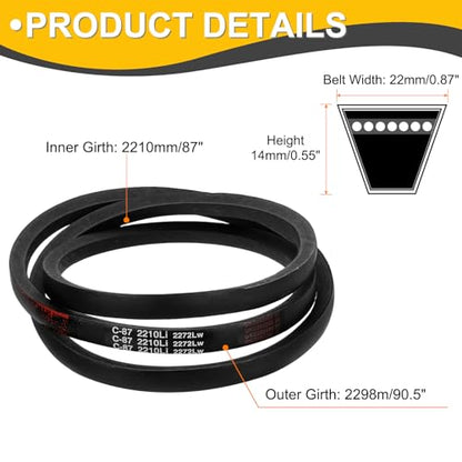 uxcell C87 Drive V-Belt 2210mm Inner Girth 22mm Width 14mm Height Rubber for Power Transmission - size: C87