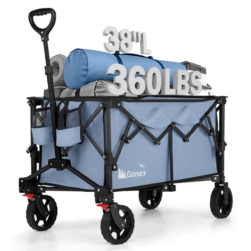 Gonex 38" L Collapsible Wagon Cart Foldable, 220L Folding Utility Cart - color: Blue