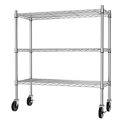 Auslar 3-Tier Storage Shelves with Casters Heavy Duty Metal Shelving Chrome - size: 3-Tier
