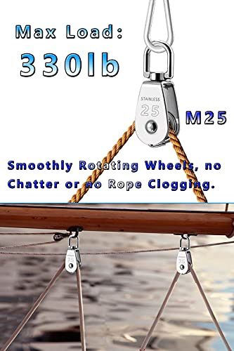 Pulley Block 304 Stainless Steel Rope Cable Pulleys - size: M25 3Pack