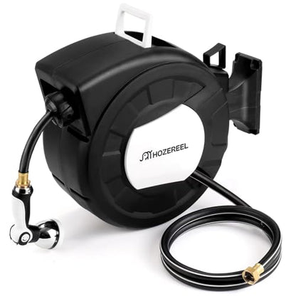 100 FT x 1/2" Retractable Garden Hose Reel Black - color: Black