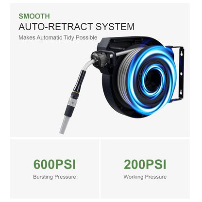 Wall Mount Retractable Garden Hose Reel 1/2" x 50 ft
