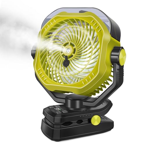Portable Rechargeable Misting Fan with 12oz Mist, Battery Life Display, Remote, Timer, Light, 5 Speeds, 9-Inch, 20000mAh 120H Battery Powered Clip Fan for Stroller, Travel, Outdoor, Poweroutage - color: 20000mAh-Green