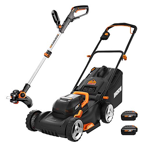 WORX 20V 12" 2-in-1 Cordless Weed Wacker & 40V 17" Lawn Mower Kit, WG911 - style: 17" Mower & 12" Trimmer w/(2) 4.0Ah Batteries